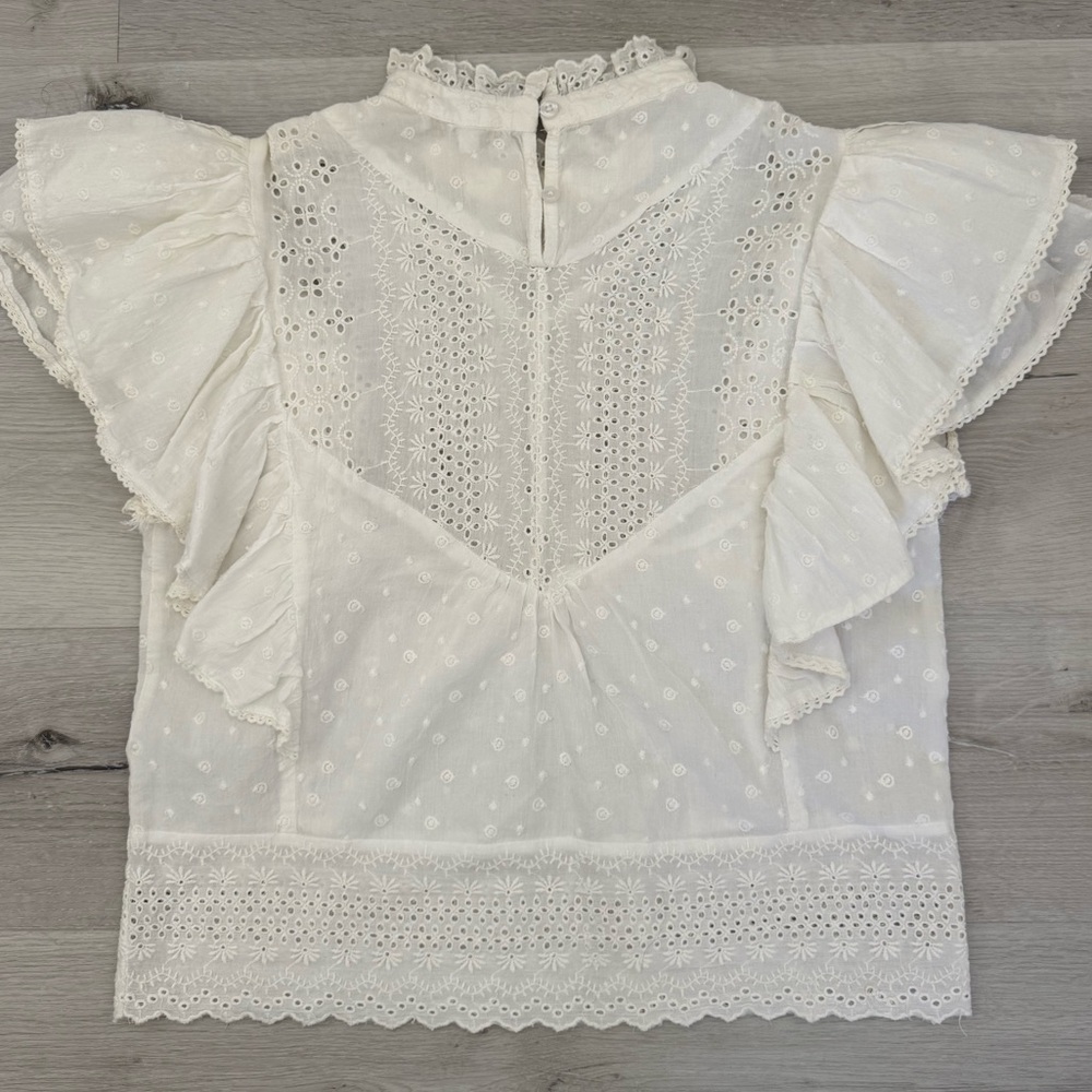 Anthropologie Ruffled Eyelet Blouse White Cottagecore Boho Prairie Top Medium - Picture 8 of 13